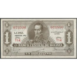 Bolivia 1 Boliviano L 20 Jul 1928 Serie T14 P128c