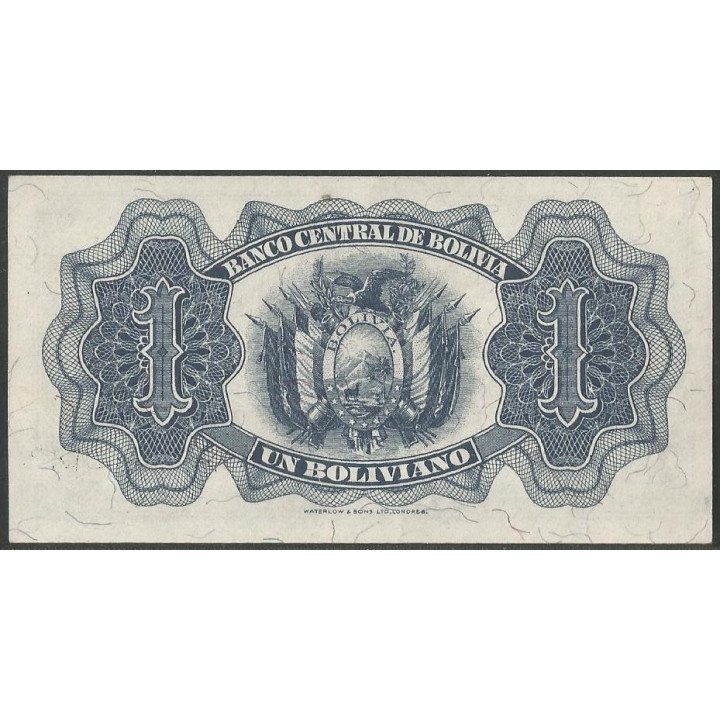 Bolivia 1 Boliviano L 20 Jul 1928 Serie T14 P128c reverso