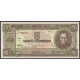 Bolivia 5 Bolivianos L 20 Dic 1945 Serie F P138a