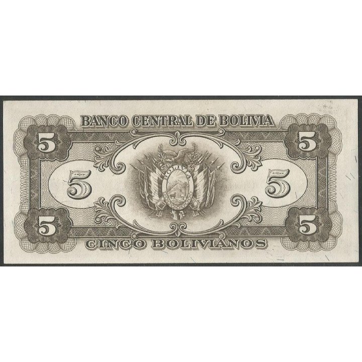 Bolivia 5 Bolivianos L 20 Dic 1945 Serie F P138a reverso