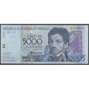 Venezuela, 5.000 Bolivares 25 May 2004 E 8 Dig P84c