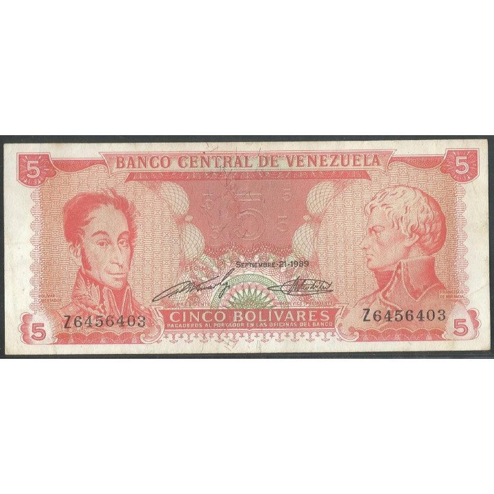 Venezuela 5 Bolivares 21 Sep 1989 Z 7 Dig P70a