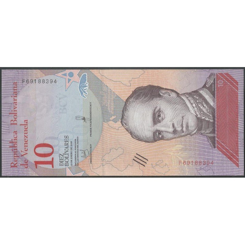 Venezuela, 10 Bolivares 15 Ene 2018 F 8 Dig P103