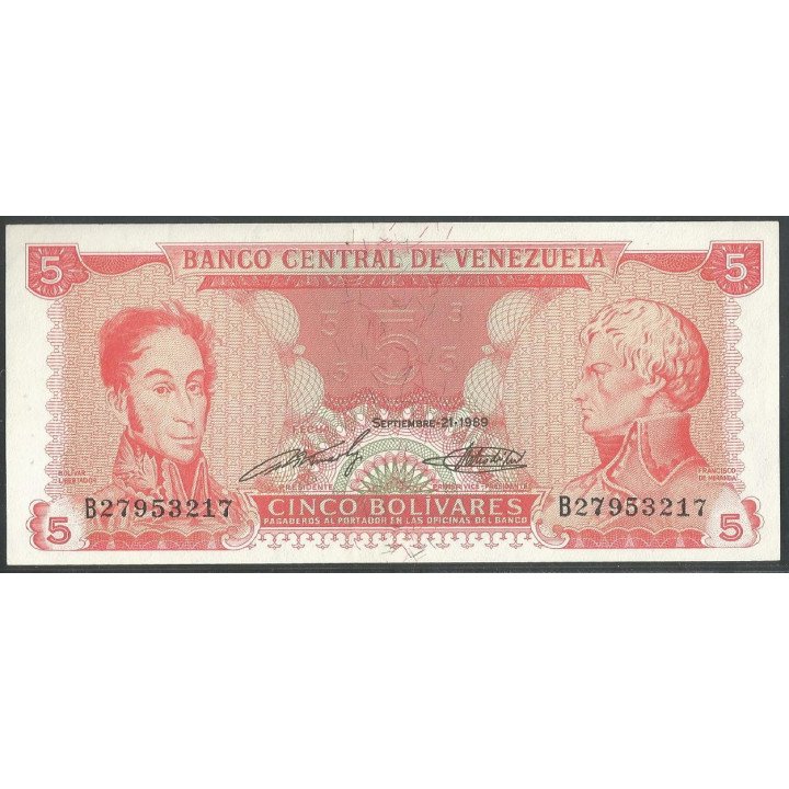 Venezuela 5 Bolivares 21 Sep 1989 B 8 Dig P70b