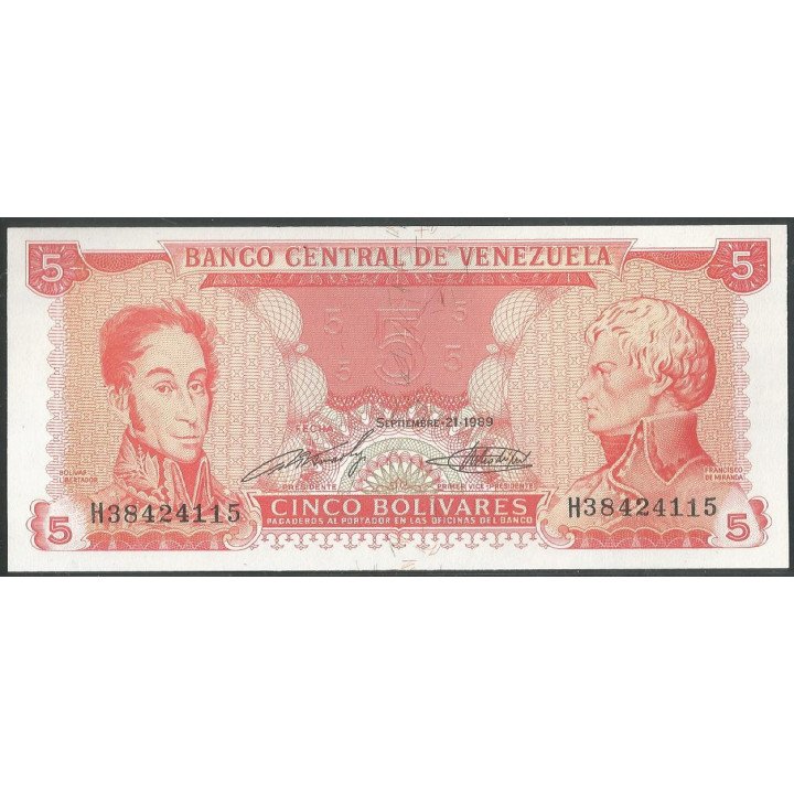 Venezuela 5 Bolivares 21 Sep 1989 H 8 Dig P70b
