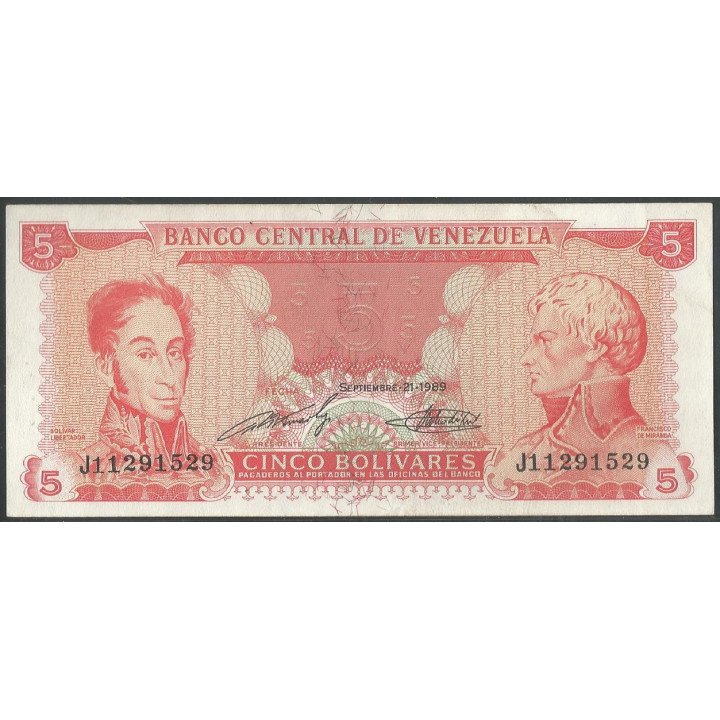 Venezuela 5 Bolivares 21 Sep 1989 J 8 Dig P70b