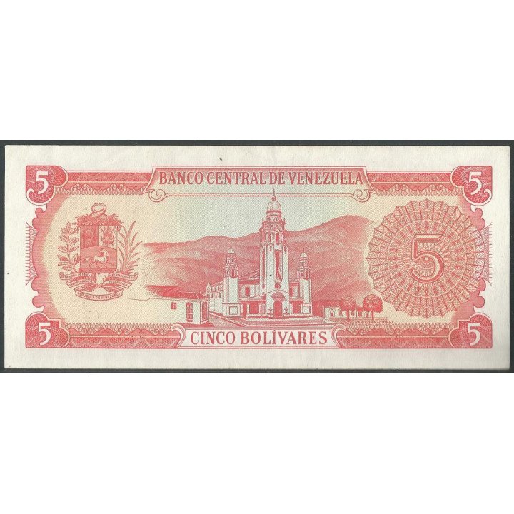 Venezuela 5 Bolivares 21 Sep 1989 J 8 Dig P70b reverso