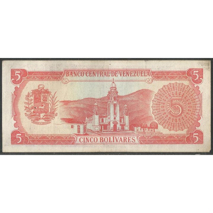 Venezuela 5 Bolivares 21 Sep 1989 F 8 Dig P70b reverso
