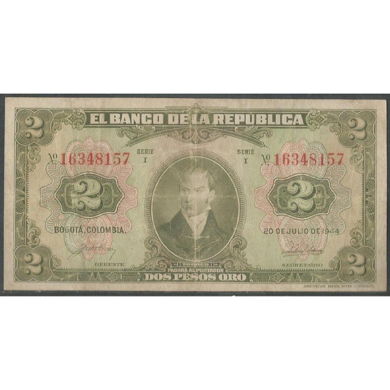 Billete de 2 Pesos 20 Jul 1944 BGW087