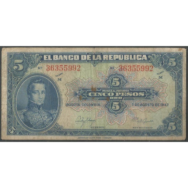 Billete de 5 Pesos 7 Ago 1947 BGW121