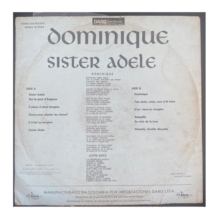 Sister Adele Dominique - Colombia reverso