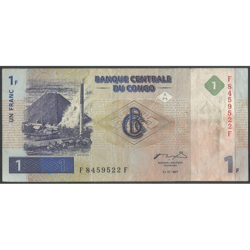 Rep. Democratica del Congo, 1 Franc 1 Nov 1997 P85a