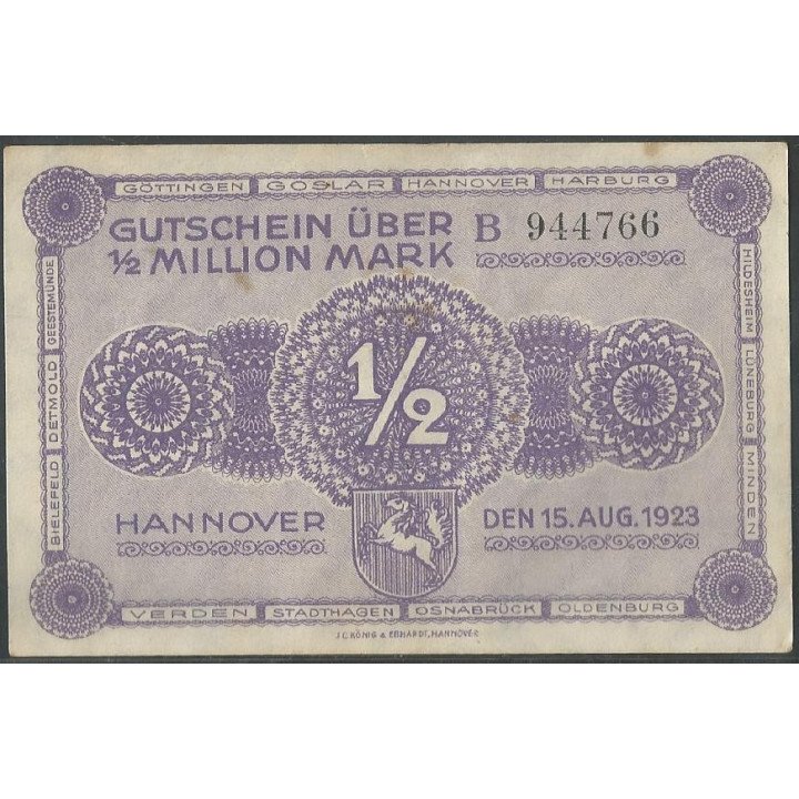 Alemania - Hannover 1/2 Millon Mark 15 Ago 1923