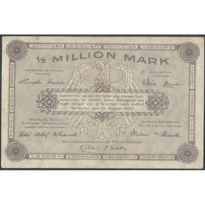 Alemania - Hannover 1/2 Millon Mark 15 Ago 1923 reverso