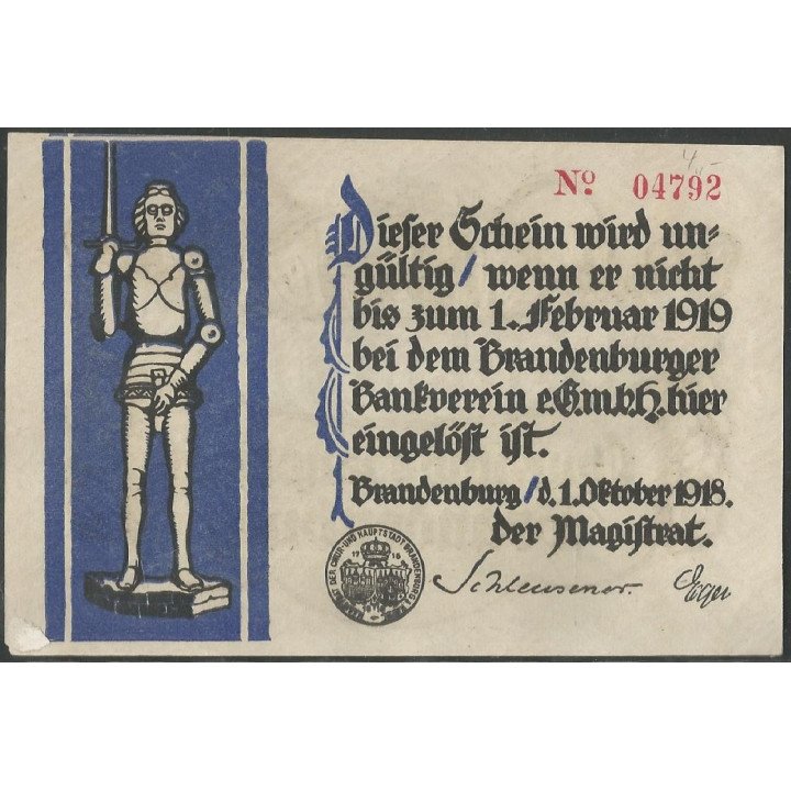 Alemania - Brandenburg 20 Mark 1 Oct 1918 reverso