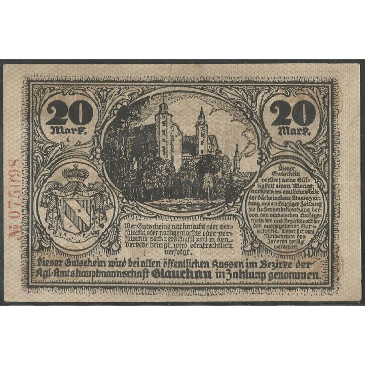 Alemania - Glauchau 20 Mark 15 Nov 1918