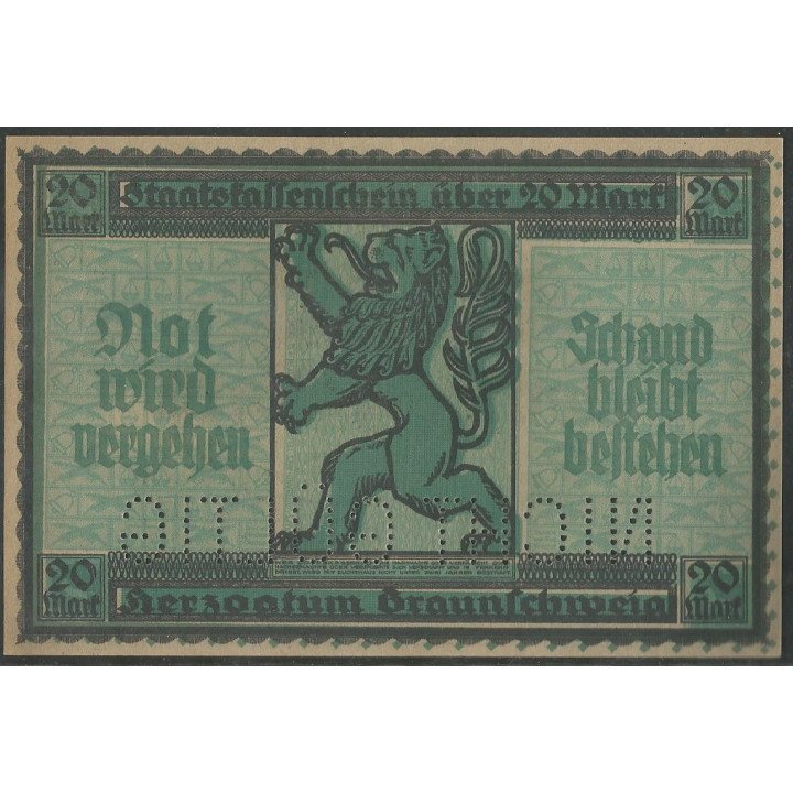 Alemania - Braunschweig 20 Mark 15 Oct 1918 reverso