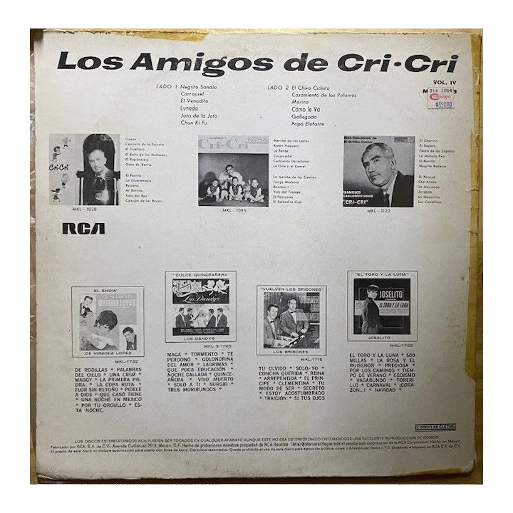 Los amigos de Cri Cri - Colombia 1959 reverso