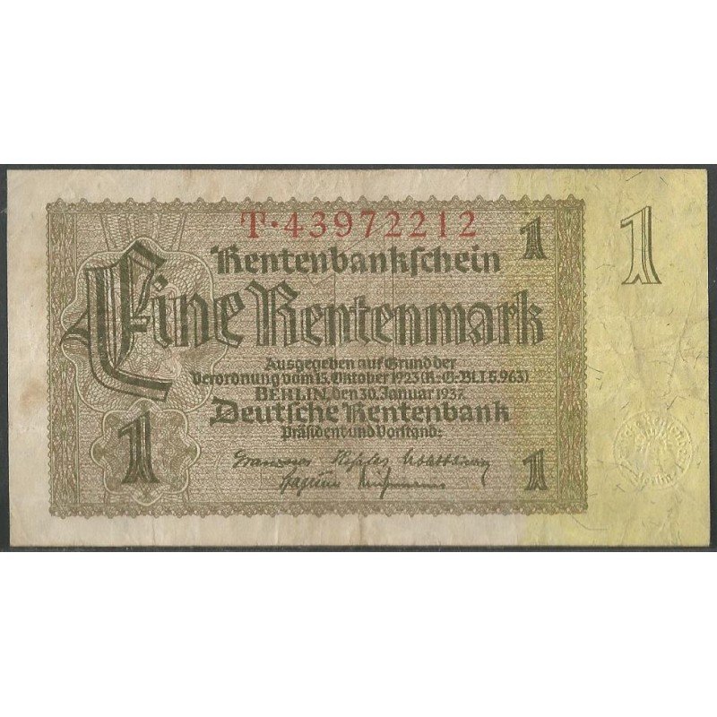 Alemania Weimar, 1 Rentenmark 30 Ene 1937 P173b