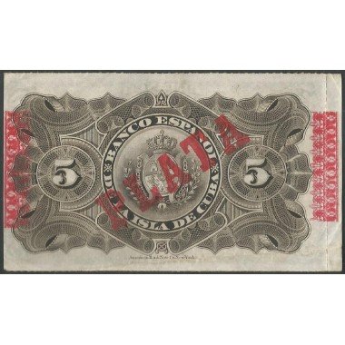 Cuba, 5 Pesos 15 May 1896 "Plata" P48b