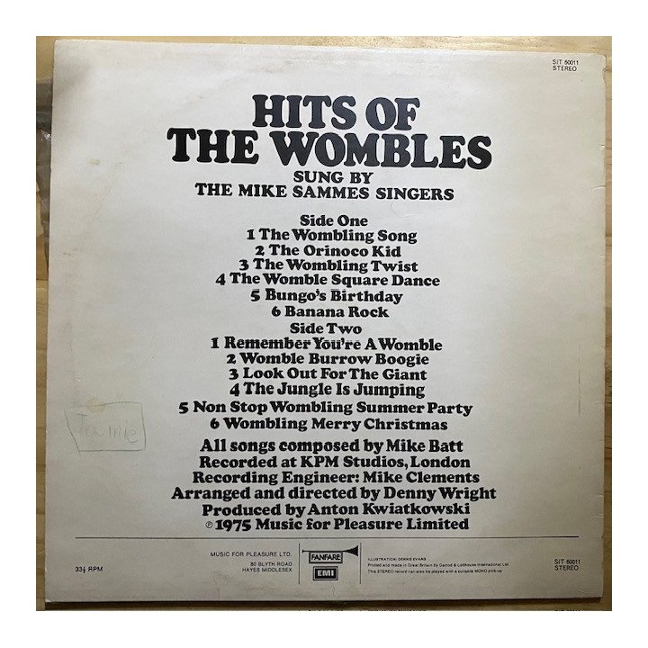 The Mike Sammes singers Hits of the Wombles - Usa 1975 reverso