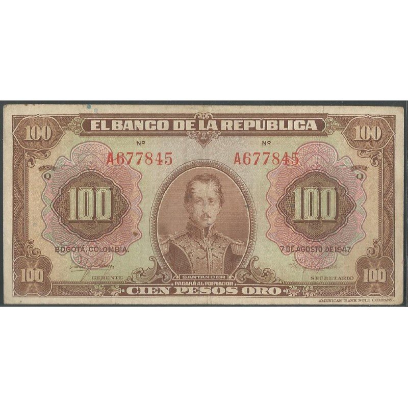 Billete de 100 Pesos 7 Ago 1947 6 Digitos BGW286