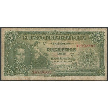 Billete de 5 Pesos 20 Jul 1960 M74793899 BGW125