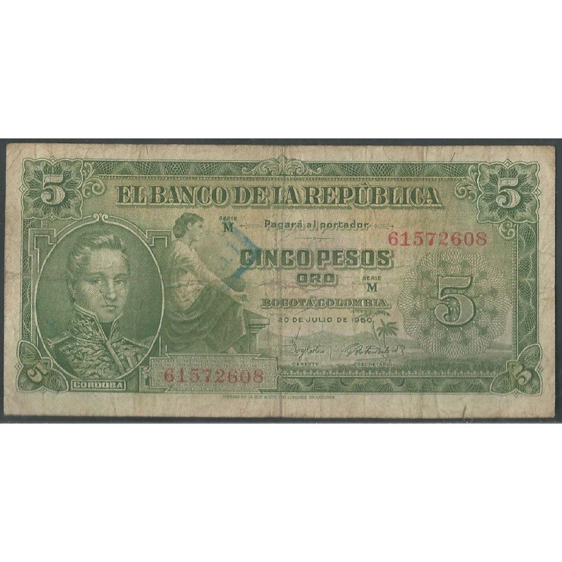 Billete de 5 Pesos 20 Jul 1960 M61572608 BGW125