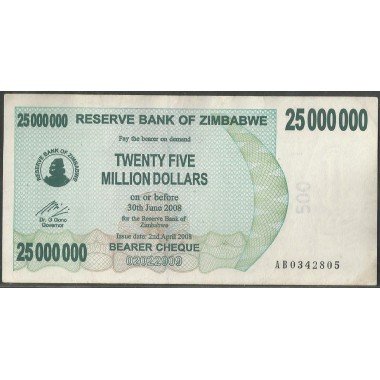 Zimbabwe, 25.000.000 Dollars 2 Abr 2008 P56