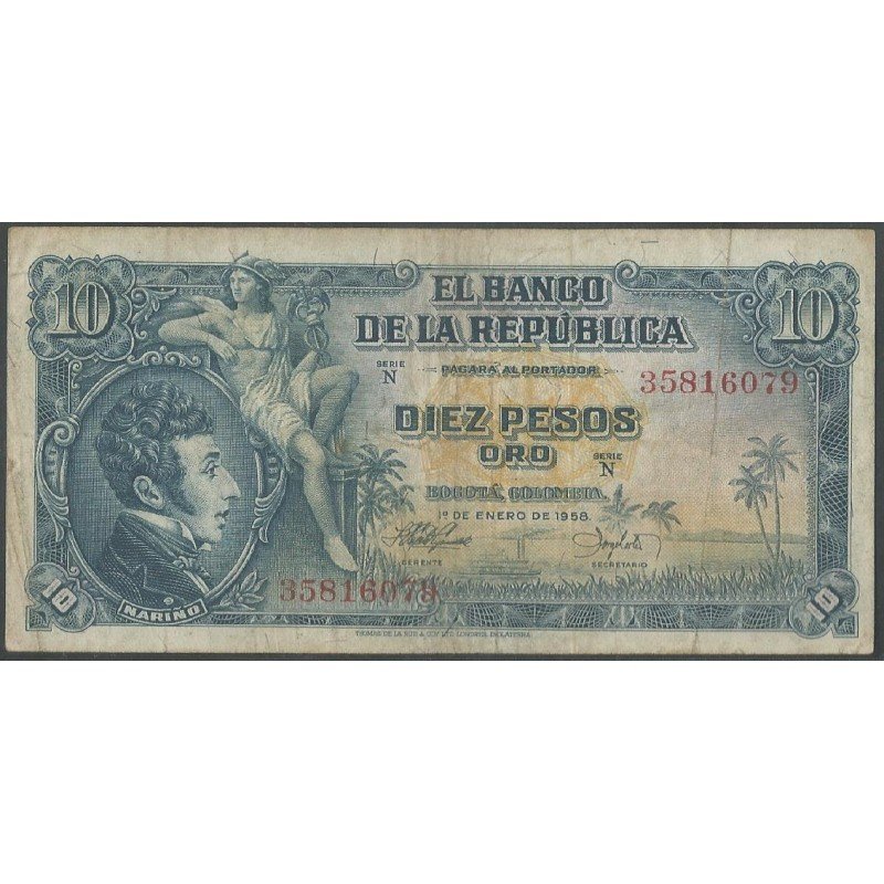 Billete de 10 Pesos 1 ene 1958 BGW174