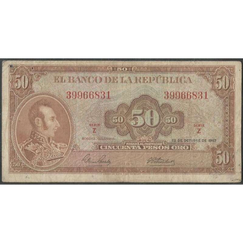 Billete de 50 Pesos 12 Oct 1967 BGW261