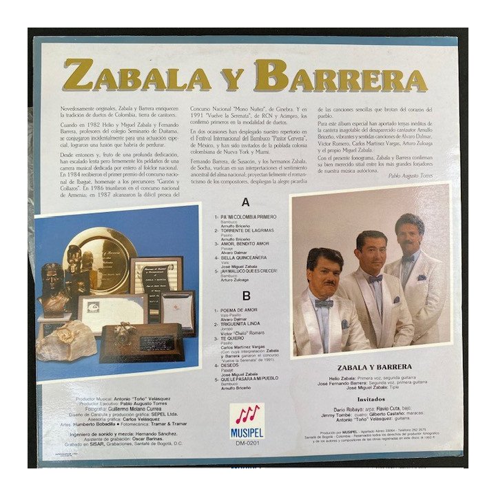 Zabala y Barrera Colombia primero - Colombia 1992 reverso
