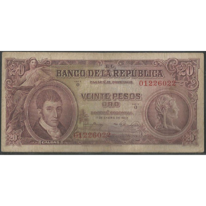 Billete de 20 Pesos 1 ene 1953 BGW218
