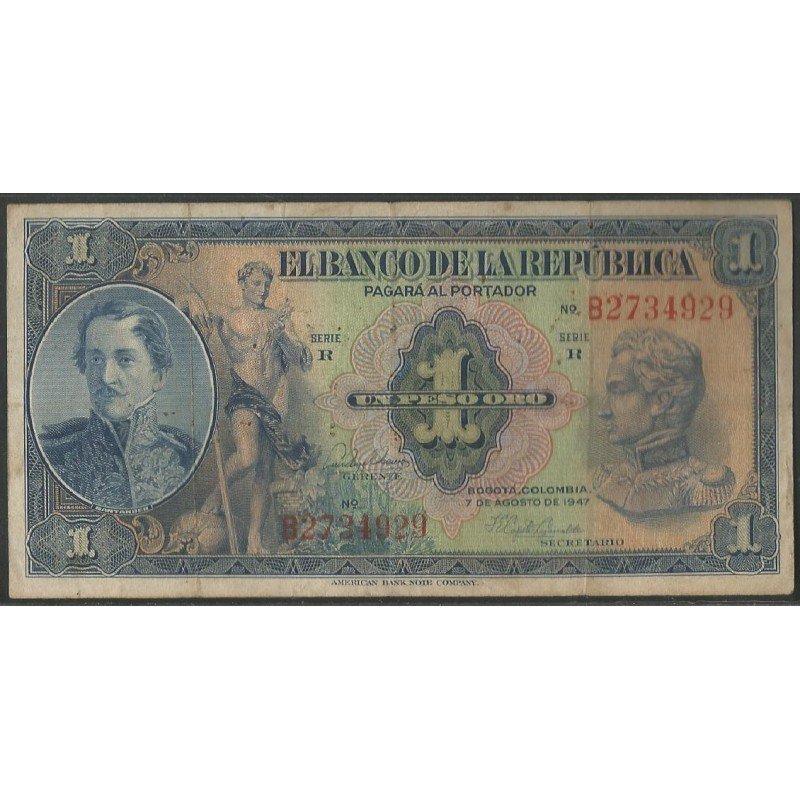 Billete de 1 Peso 7 ago 1947 B BGW033