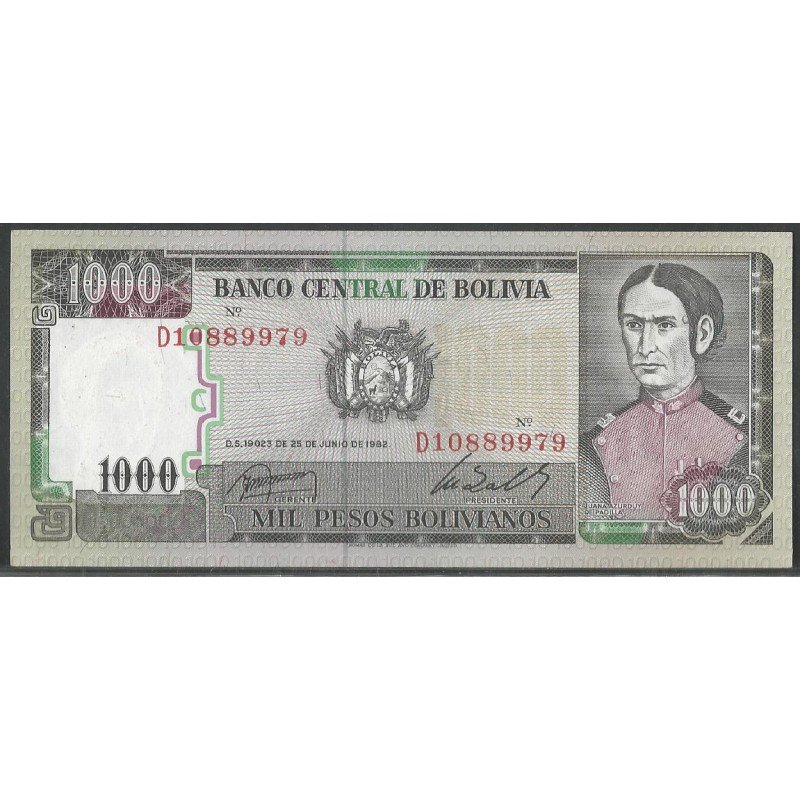 Bolivia, 1.000 Pesos Bolivianos D 25 Jun 1982 Serie D P167a