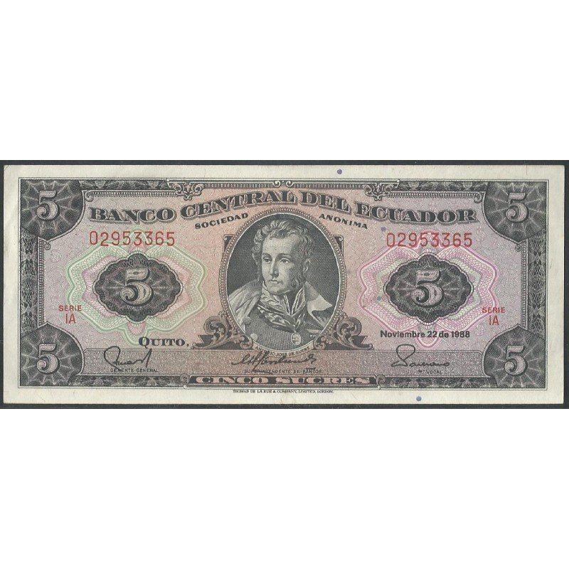 Ecuador, 5 Sucres 22 Nov 1988 IA P113d