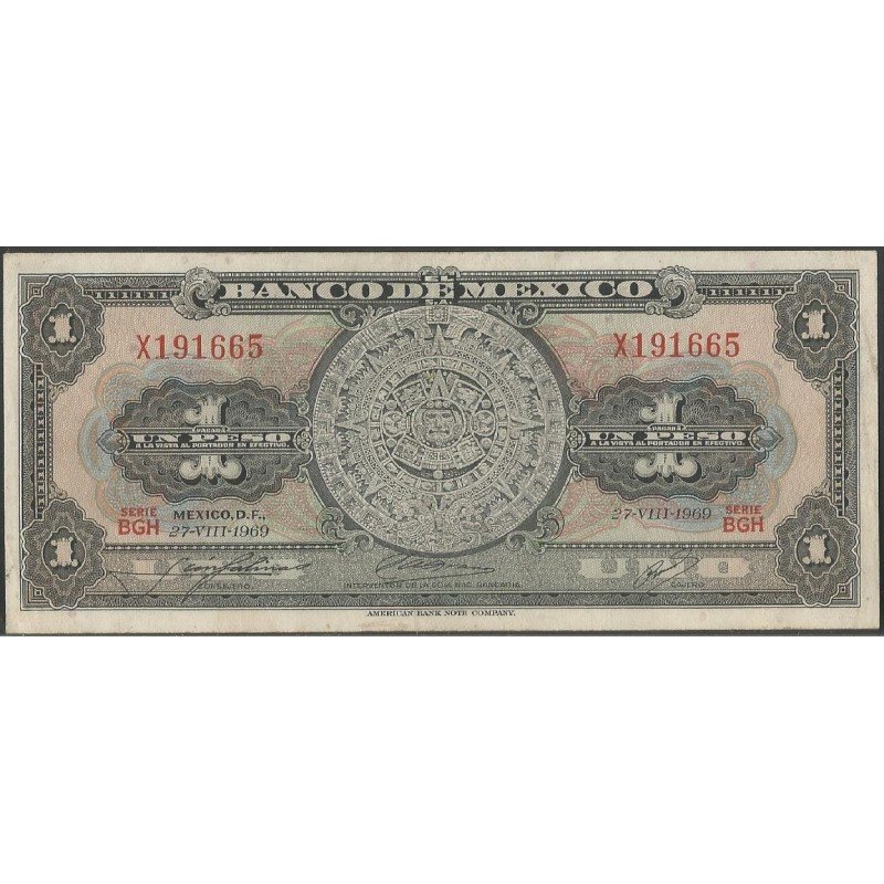 Mexico, 1 Peso 10 May 1967 Serie BGA P59k