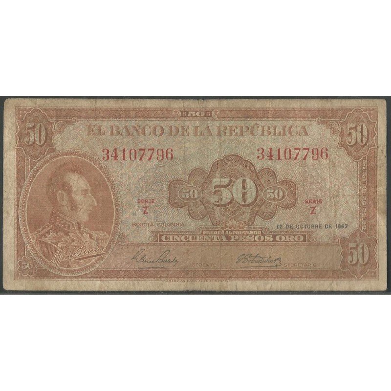 Billete de 50 Pesos 12 oct 1967 BGW261