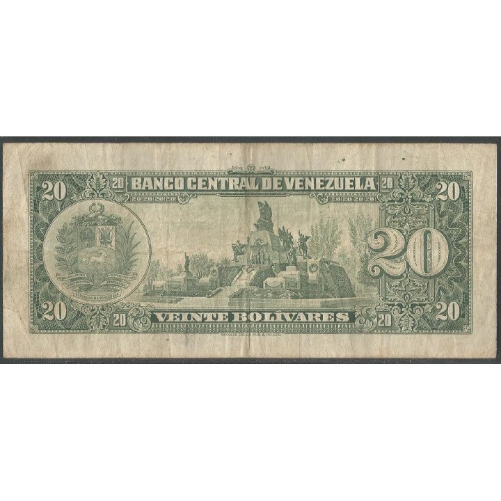 Venezuela 20 Bolivares 10 May 1966 G 7 Dig P43e reverso