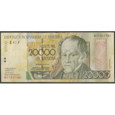 Venezuela, 20.000 Bolivares 16 Ago 2001 B 8 Dig P86a