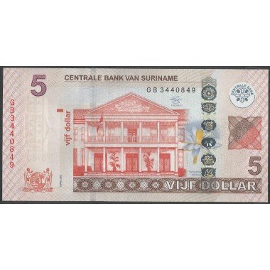 Suriname, 5 Dollars 1 Abr 2012 P162b