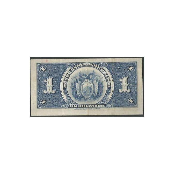 Bolivia 1 Boliviano L 20 Jul 1928 Serie D P119a reverso