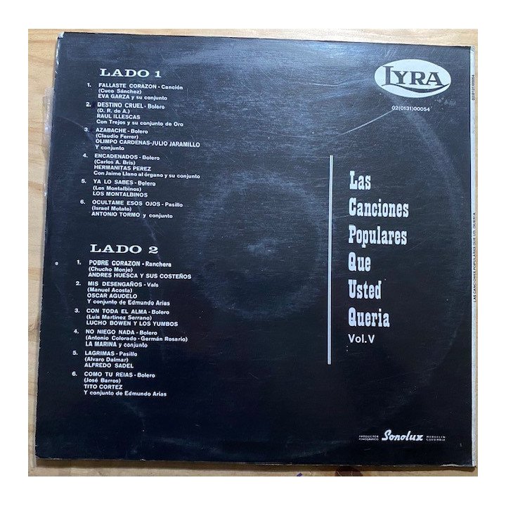 Las canciones populares que usted queria Vol V - Colombia 1974 reverso