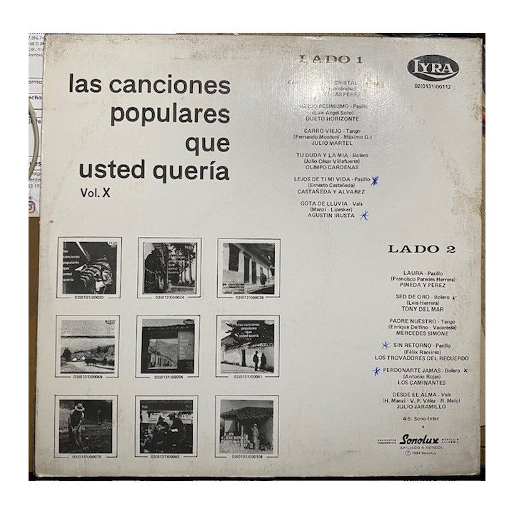 Las canciones populares que usted queria Vol X - Colombia 1984 reverso