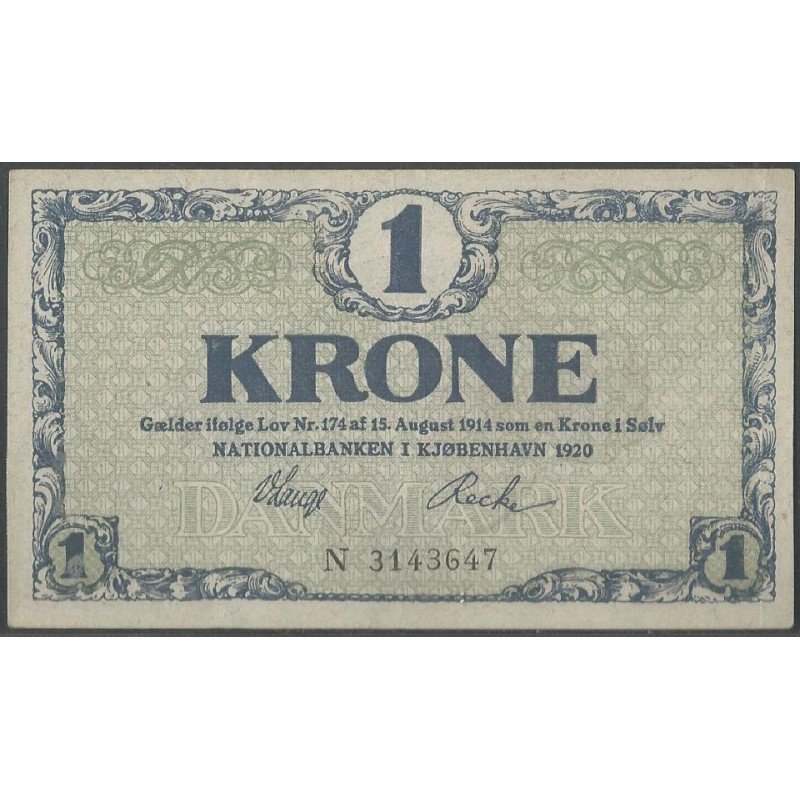 Dinamarca, 1 Krone 1920 Serie N P12e