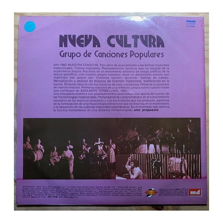 Nueva cultura Grupo de canciones populares - Colombia 1987 reverso