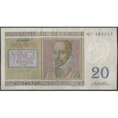 Belgica, 20 Francs 3 Abr 1956 P132b