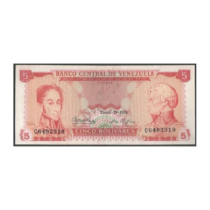 Venezuela 5 Bolivares 29 Ene 1974 C 7 Dig P50h