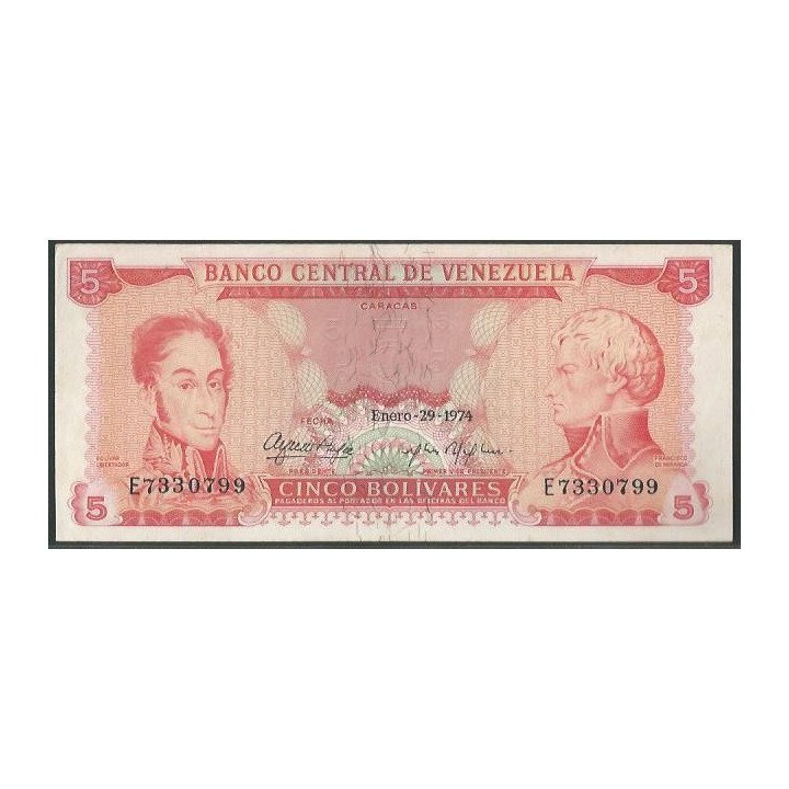Venezuela 5 Bolivares 29 Ene 1974 E 7 Dig P50h