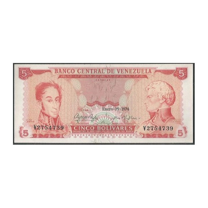 Venezuela 5 Bolivares 29 Ene 1974 V 7 Dig P50h